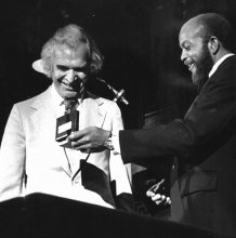 Dave receives the Ellington Medal from Willie Ruff, in 1987.